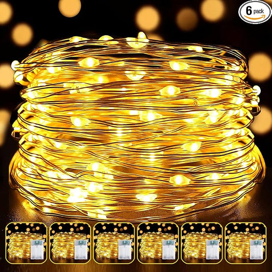 6 Pack LED Fairy Lights Battery Operated 20FT 60 LEDs Silver Wire String Lights Twinkle Lights Starry Fairy Lights for Bedroom Christmas Wedding Party Indoor Outdoor Decorations, Warm White