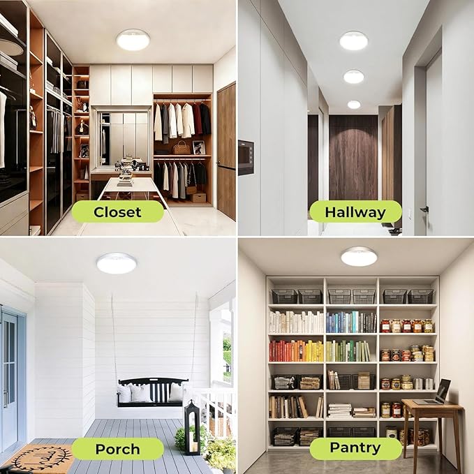 hepside Motion Sensor Ceiling Light Wired, 3000K/4000K/6500K LED Flush Mount Ceiling Light Fixture, 7Inch 15W Motion Sensor Light with Timer for Closet Stair Porch Hallway Pantry,White