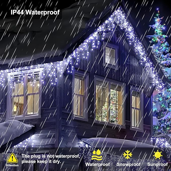 Icicle Christmas Lights Outdoor,520 LED 49.2FT 8 Modes with 80 Drops Cool White Icicle Lights,Remote Control Outdoor Indoor Fairy String Lights for Christmas Party,Holiday Decorations