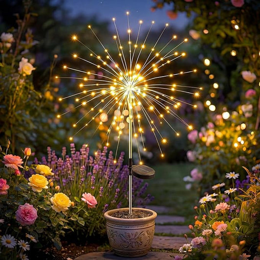 Solar Firework Light, 1 Pack 120 LEDs 8 Lighting Modes Twinkle Solar Garden Lights Outdoor Waterproof for Yard Patio Walkway Pathway Party Wedding Balcony Decorative- Warm White