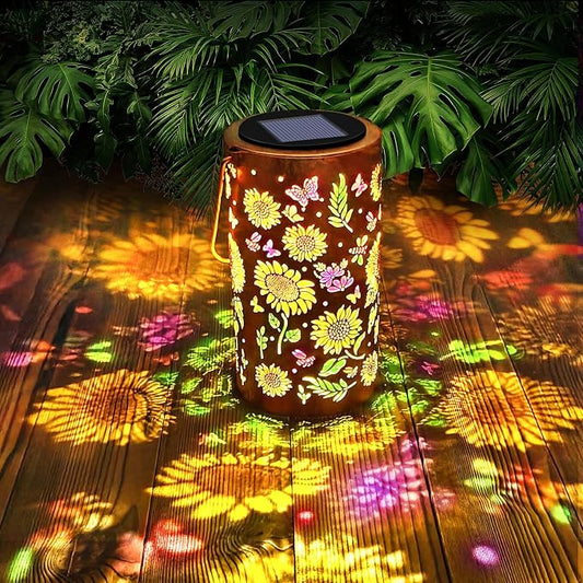 Colorful Sunflower Solar Lanterns Outdoor Waterproof, Sunflower Gifts for Women Mom Grandma, Metal Solar Hanging Decorative Lanterns for Yard Patio Porch Balcony Garden Decor