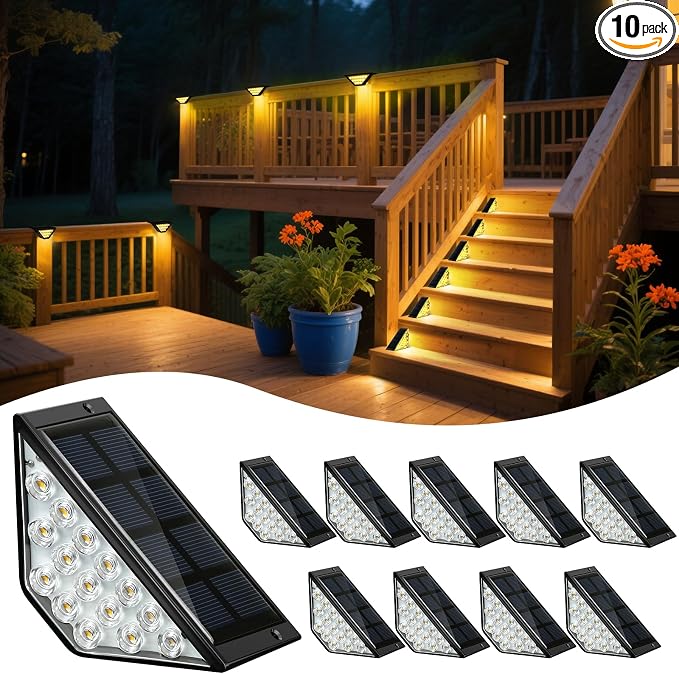 BKBB PPBB Solar Step Lights for Outside, Solar Stair Lights Outdoor Waterproof, Deck Step Lights for Fence, Patio, Yard, Porch, Front Door, Sidewalk, Garden, Patio Decor (10, Warm White)