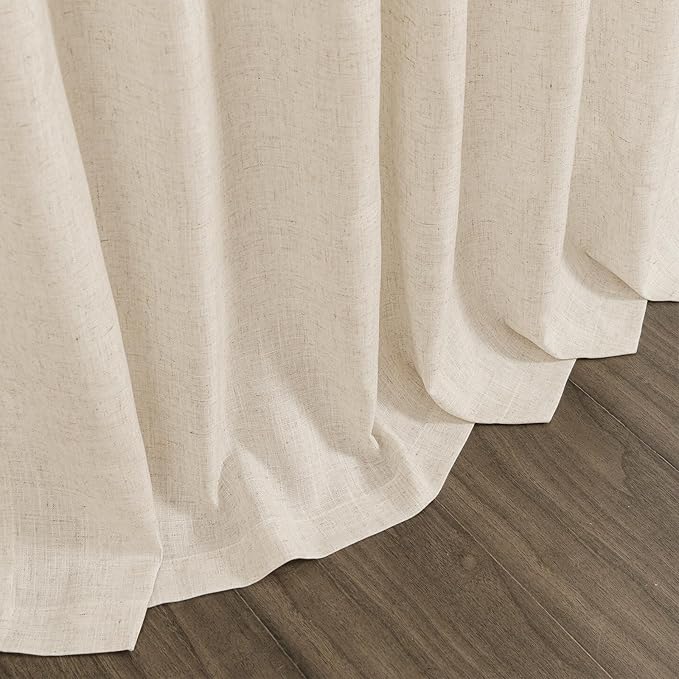 Cream Beige Linen Curtains for Living Room 98 Inches Long Light Filtering Semi Sheer Curtain Back Tab Modern Farmhouse Decor Elegant Luxury Coastal Drapes for Bedroom Dinner Room 52x98, 2 Panels