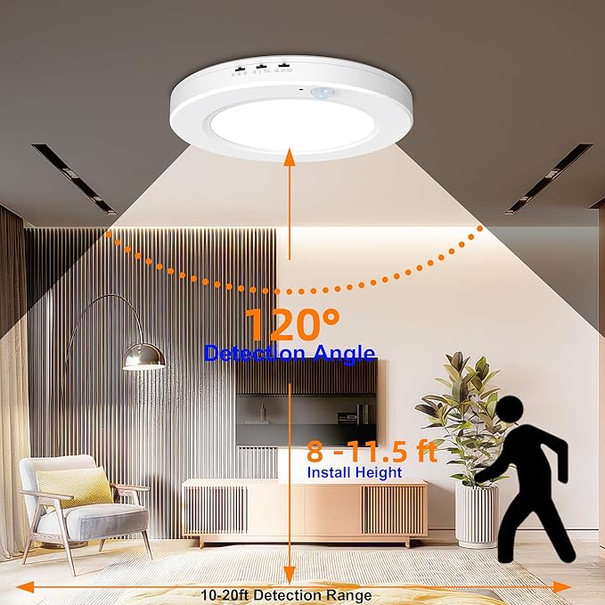 2-Pack Motion Sensor Ceiling Light Wired, 7.5 Inch 3000K 4000K 6000K Selectable LED Flush Mount Ceiling Light Fixture with Timer, 15W Motion Sensor Light Indoor for Closet Hallway Laundry Stairs