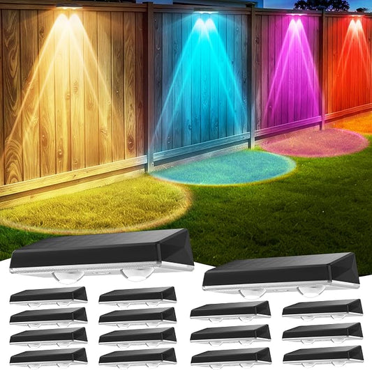 Solar Fence Lights Outdoor, 16-Pack Fence Lights Solar Powered Waterproof IP67 with 8 Color Modes, Dusk to Dawn Auto-Work Solar Lights for Wall, Patio, Garden, Backyard