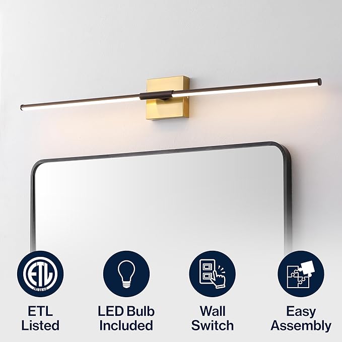 JONATHAN Y 32" Oil Rubbed Bronze/Brass Gold Modern Dimmable Integrated LED Wall Sconce, Minimalist Adjustable Metal Vanity Light for Bathroom Mirror, Bedroom, Hallway, 3000K, ETL Listed (JYL7040F)
