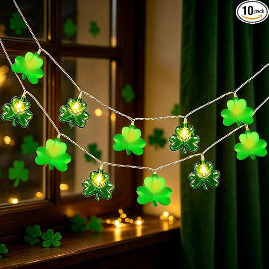 8.5Ft Shamrock String Lights Outdoor, St Patricks Day Decorations Lights with 10 LED Green Clover Lights, Plug in Shamrock Fairy Light for Window Patio Garden Party Irish St. Patricks Day, White Wire