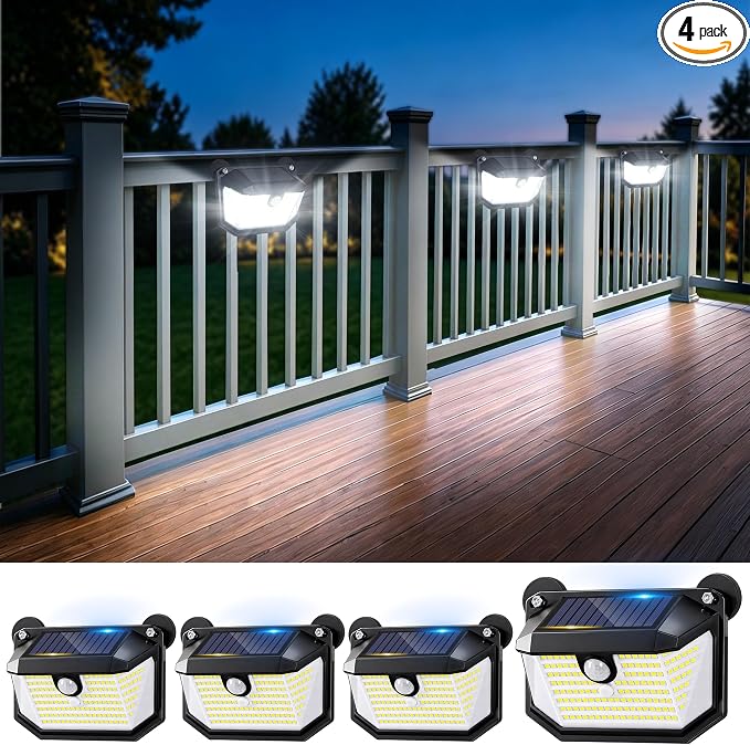 Magnetic Solar Step Lights Outdoor, 178 LED 800LM Solar Stair Lights Motion Sensor, No Drill Magnetic Fence Lights for Metal Railings, Deck, Porch, IP65 Waterproof Outdoor Solar Lights 3Pack