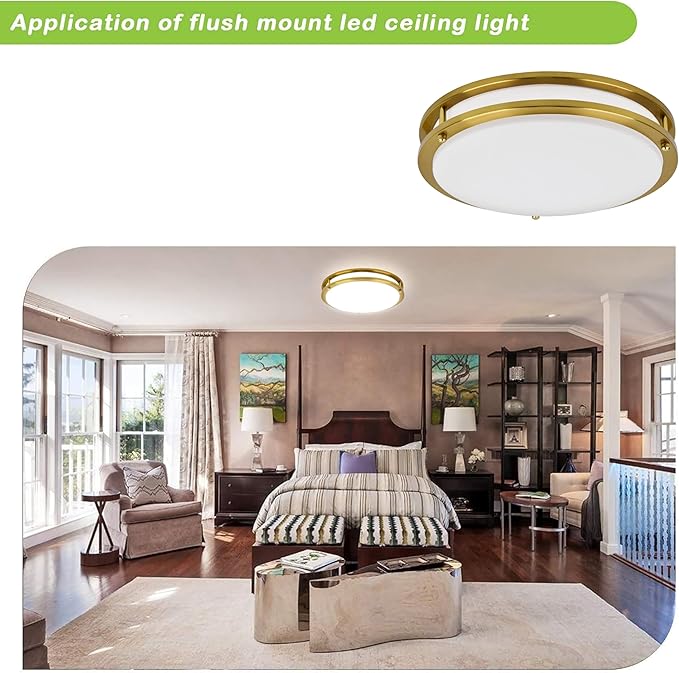 hykolity 10 inch Flush Mount LED Ceiling Light Fixture, 17W 1100lm, 2700K/3000K/3500K/4000K/5000K Adjustable Ceiling Lights, Gold Saturn Dimmable Lighting for Hallway Bathroom - 2 Pack