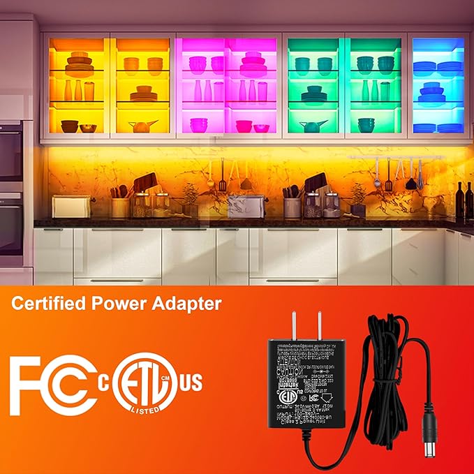 maylit 8 PCS RGB Under Cabinet Lighting Kit, App and Remote Control Strip Lights, Music Sync Color Changing Led Lights with ETL Listed Power Adapter, for Cabinet, Counter, Shelf, Bookcase, 13ft