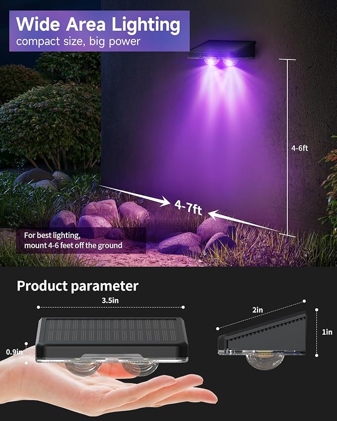 Solar Fence Lights, Outdoor IP65 Waterproof LED, RGB Fence Lights Solar Powered 7 Colors, for Wall, Patio, Deck, Backyard, Garden, Pool, Railing (8 Pack)