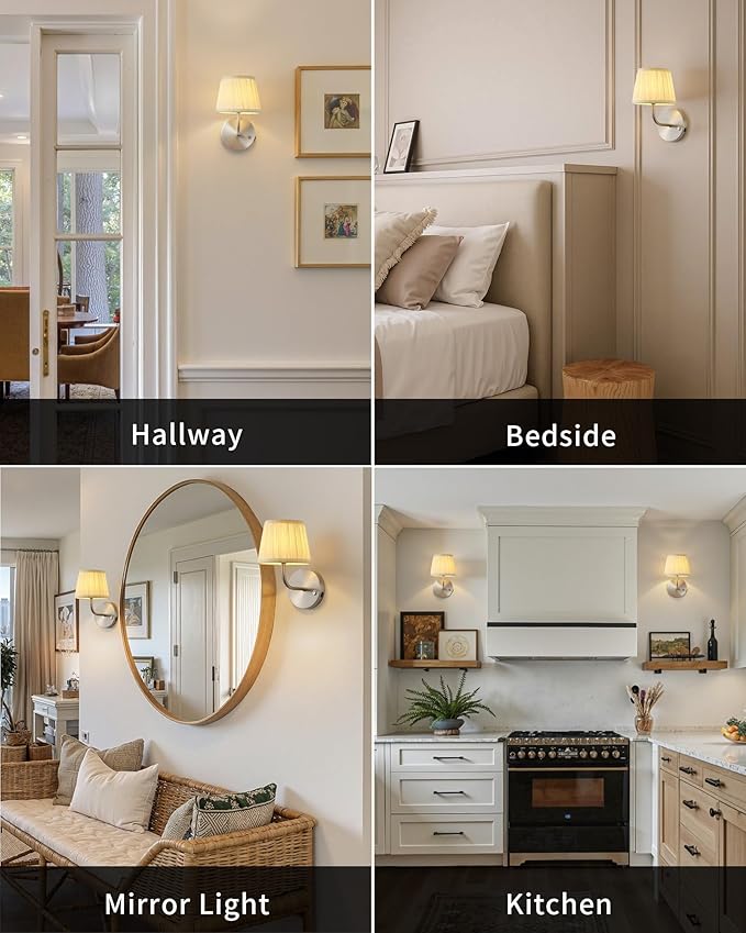 PUSU LED Cordless Nickel H9.6 inch Small Wall Sconces Set of 2, Rechargeable 5200mAh Battery Operated Wall Lamp with Remote, Lighting for Living Room, Bedroom, Hallway, Bathroom, Stairs, Kitchen