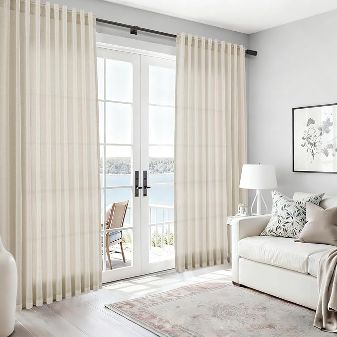 Nanspring Vanilla Curtains 90 Inches Long for Living Room Linen Light Filtering Semi Sheer Curtain Back Tab Rod Pocket Modern Farmhouse Decor Elegant Coastal Drapes for Bedroom 52x90, 2 Panels