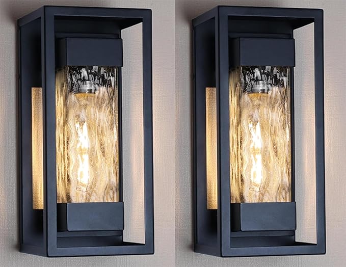PARTPHONER Modern Outdoor Light Fixture, Exterior Wall Sconce Waterproof Porch Light, Outside Lamp for House with Water Glass for Garage Doorway