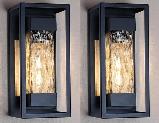 PARTPHONER Modern Outdoor Light Fixture, Exterior Wall Sconce Waterproof Porch Light, Outside Lamp for House with Water Glass for Garage Doorway