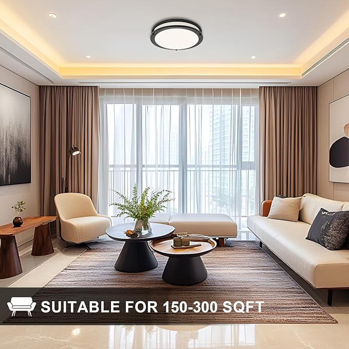OOWOLF 13.01inch LED Flush Mount Ceiling Light Fixture Remote Dimmable Brushed Nickel, Easy Install LED Ceiling Lamp Without Flicker, Super Bright 36W 3600LM Warm to White Light 2700K to 6500K 2-Pack