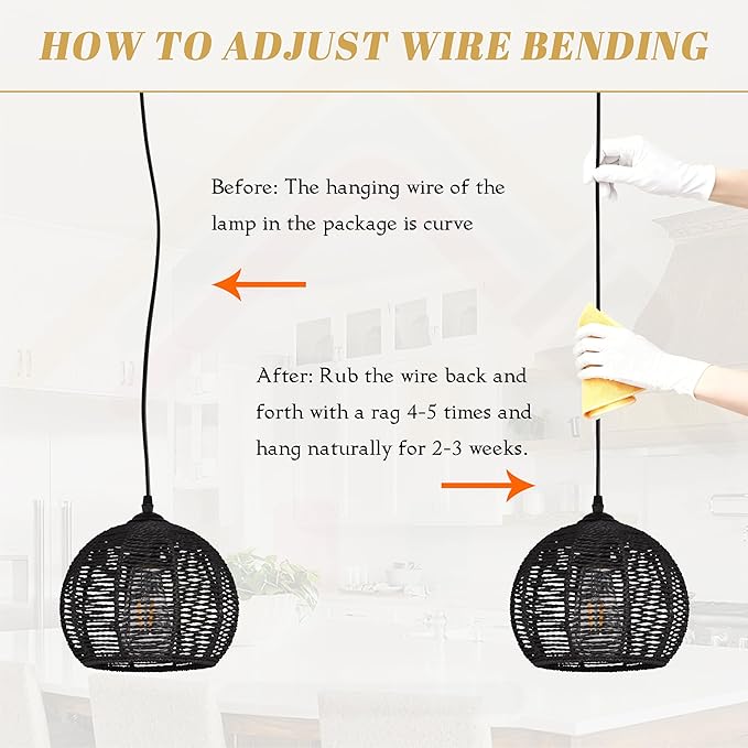 Ayshwill Dec Black Woven Boho Chandelier Wicker Rattan Dome Pendant Light Fixture for Dining Room Bedroom Kitchen Island (Bulb Included)