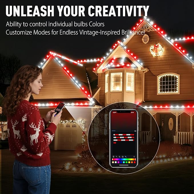 Probro Smart C9 LED Christmas Lights Outdoor 134FT 150 LEDs, App Control, 105+ Lighting Modes, Music Sync, Dimmable, IP65 Waterproof Connectable String Lights for Yard Patio Roofline Decor