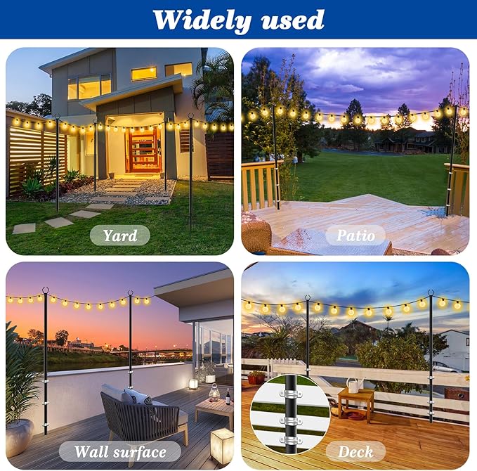 Beizelte 2 Pack String Light Poles,10 Ft Light Poles for Outside String Lights,Outdoor Lights Pole with Fork,Metal Poles Stand for Patio Deck Backyard