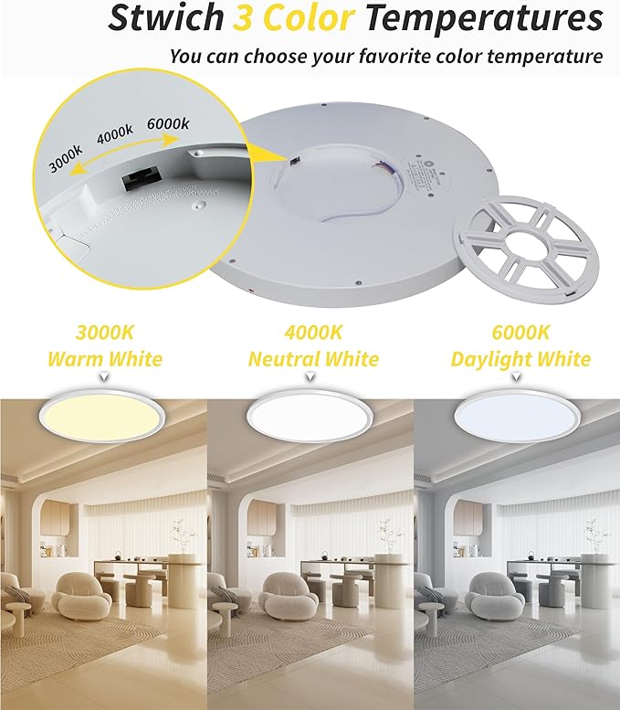 6Pack 16 Inch Led Flush Mount Ceiling Light Panel, 32W,3480LM, 3000K/4000K/6000K CCT Selectable,Ultra Thin Round White Ceiling Light Fixture for Hallway Kitchen Bedroom Home Office Bathroom