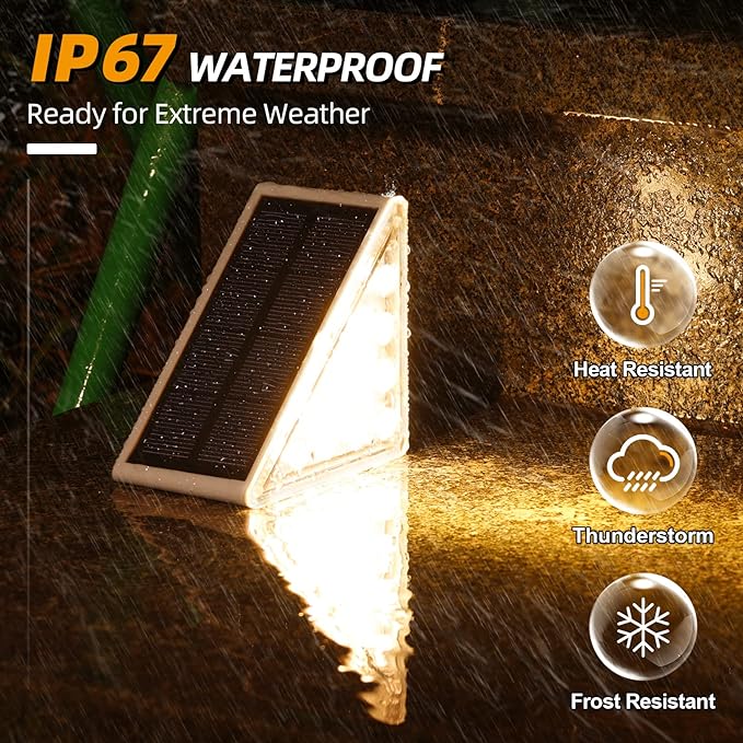 NIORSUN Outdoor Step Lights,8 Pack Warm White Solar Step Lights Waterproof IP67 Auto On Off,Solar Lights for Steps,Stair,Patio,Yard,Porch,Front Door,Sidewalk,Deck Decor