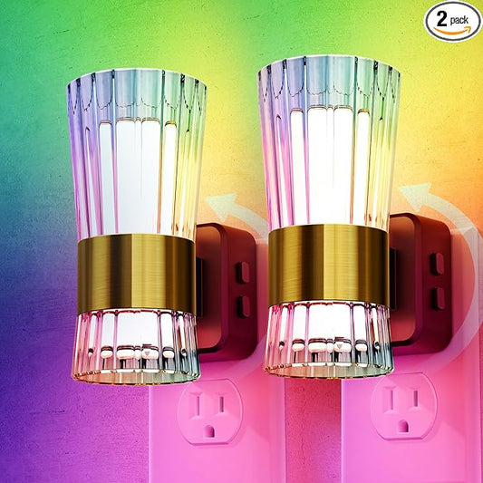Briignite Night Light, Night Lights Plug into Wall, RGB Color LED NightLight with Dusk to Dawn Sensor, 180° Rotating Night Lights, Adjustable Brightness, Wall Sconce for Bedroom Hallway, 2 Pack