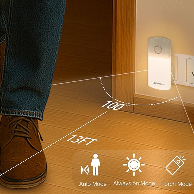 Night Light Plug into Wall with Motion Sensor, Auto On/Off, Portable with 3 Adjustable Modes, Nightlight for Kids, Nursery, Bedroom, Bathroom and Hallway (2 Pack)