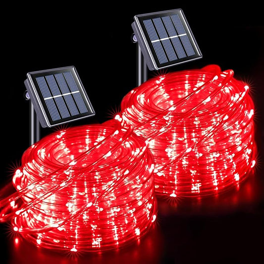 JMEXSUSS 2 * 200 LED Red Solar Rope Lights, 66ft IP 65 Waterproof Solar String Light Outdoor, 8 Modes Christmas Lights for Camp Trampoline Ladder Slide Tent
