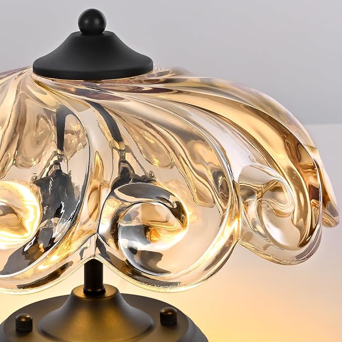 HuixuTe Modern Semi Flush Mount Ceiling Light, 3-Light Black Close to Ceiling Light Fixture with Amber Glass Shade for Bedroom Living Room Entryway