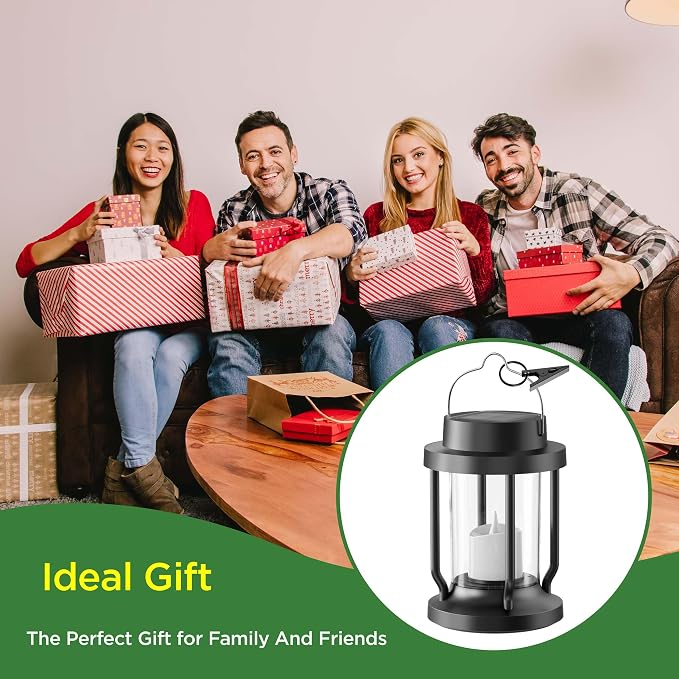 Solar Lantern Outdoor & Indoor Use – Hanging Solar Lights with Realistic Flickering Flameless Candle, Weatherproof for Gardens, Patios, Trees, and Lawns (Black, 1 Pack)
