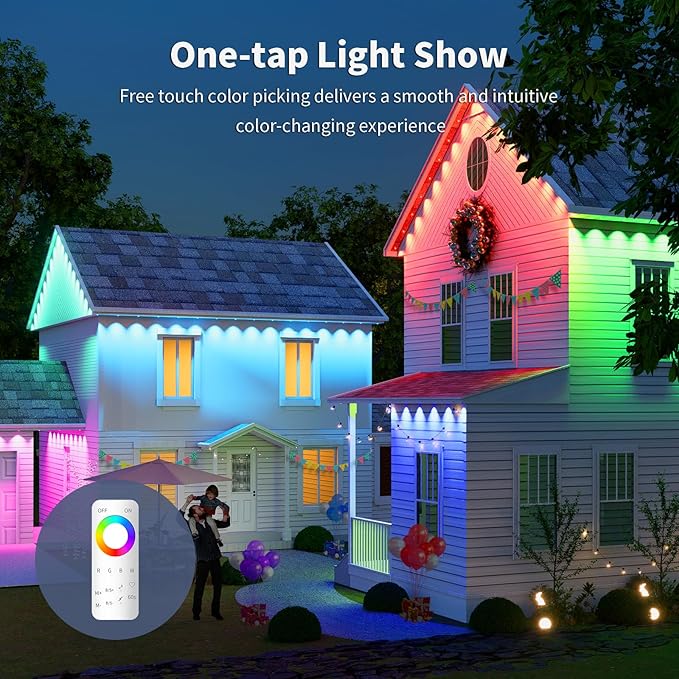 Permanent Outdoor Lights RGB 100FT/50LEDs Decor IP68 Waterproof Music Sync Eaves Lights with Remote&APP Control Suitable for Holiday Decoration Christmas Garden Party Decor Deck