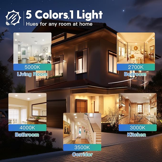 FREELICHT 48 Pack 4 Inch 5CCT Ultra-Thin LED Recessed Ceiling Light with Junction Box, 2700K/3000K/3500K/4000K/5000K Selectable, 700LM Brightness, Dimmable Canless Wafer Downlight, 10WEqv90W-ETL&FCC
