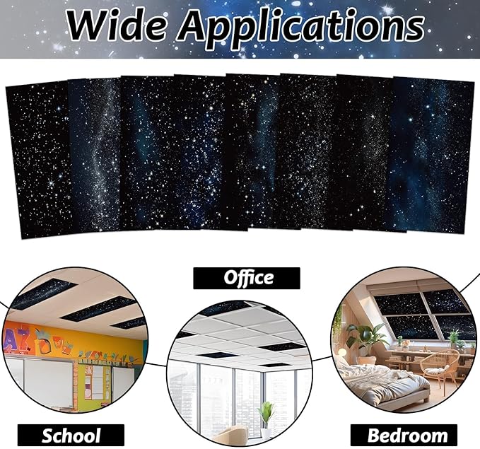 8 Pcs Fluorescent Light Covers with 80 Magnets Decorative for Classroom Ceiling Light 4 x 2 Feet Magnetic Light Covers Filter Easy Install for Office Hospitals & Home Drop Ceiling Supplies (Star)