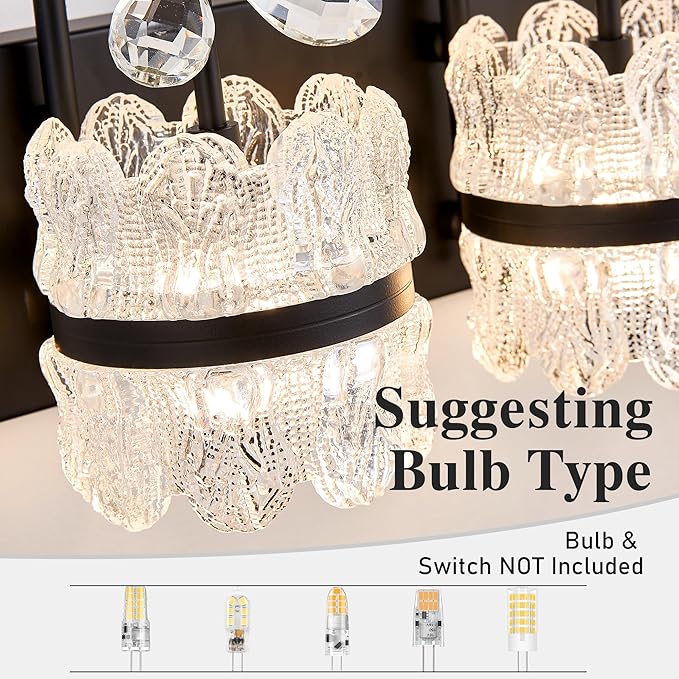 Bathroom Lights Over Mirror - Makeup Lighting Black - Bathroom Vanity Light with Acrylic Shades for Bath, Makeup Desk, Farmhouse, Hallway, 4-Light