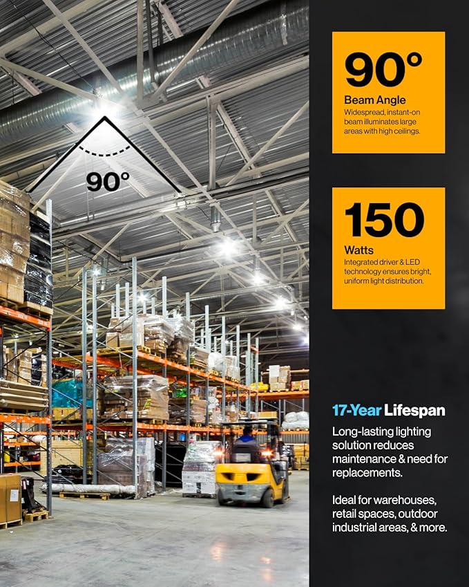 Sunco UFO LED High Bay Light, 150W, 21000 Lumens 6000K 100-277V Dimmable 0-10V, Ultra Bright Commercial Shop Lights for Warehouse, Factory, Workshop, Garage & Barn, Ceiling Mount, UL, 2 Pack