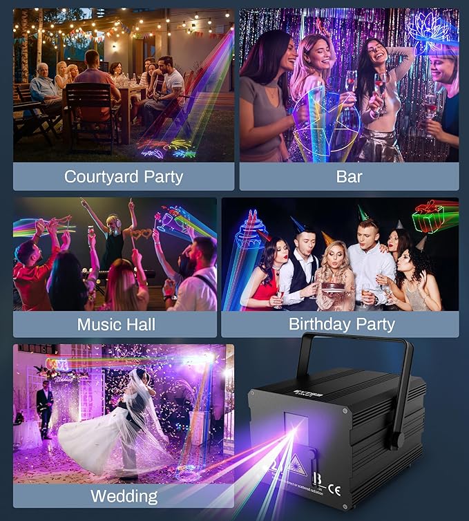 DJ Laser Light with App Control, 3D Animation Party Lights, DMX512/Sound Activated/Remote Control, Laser Light Show Projector Ideal for Stage, Clubs, Home Parties, Birthdays