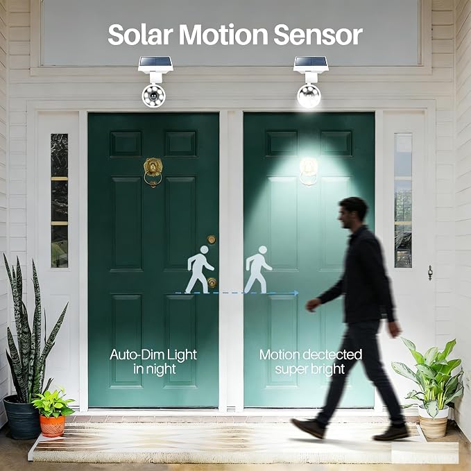Motion Sensor Outdoor Solar Lights Waterproof Aluminum alloy(Not plastic) Solar Spot Lights, Solar Motion Detector Lights for Outside Patio Porch Wall Driveway Garden, 100-Week FREE Refund/Replacement