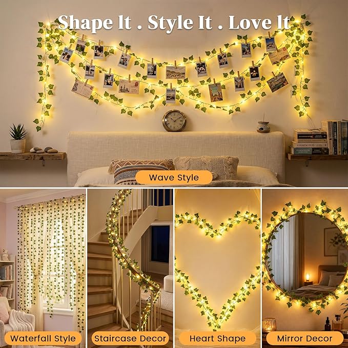 DomeStar 40Ft 120 LED Fairy Lights with Vines, Vines with Light for Bedroom, Curtain String Lights with Remote for Dorm, Wedding, Party, Wall, Indoor, Outdoor Holiday Home Decor