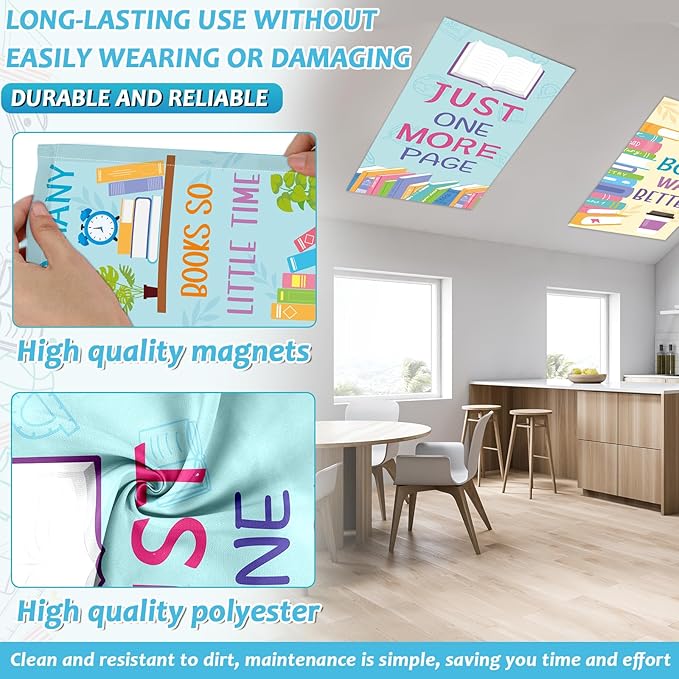 6 Pcs Colored Reading Fluorescent Light Covers for Classroom Back to School Ceiling Lights 4 x 2 Feet Magnetic Light Cover Filter Easy Install for Office Hospitals Home Supplies(Colorful Reading)