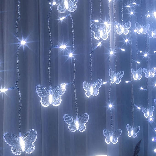 Curtain Butterfly String Light 20Ft 120LED Window USB Fairy Lights 24 Butterfly 8 Modes with Remote Control for Room Bedroom Patio Party Wedding Holiday Christmas Decoration (Cool White)