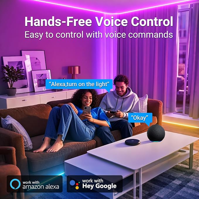hyrion Smart LED Strip Lights 200ft WiFi, RGB Color Changing Lights Compatible with Alexa and Google Assistant, 16 Million Colors with App Control and Voice Control Led Lights for Bedroom, Room Decor