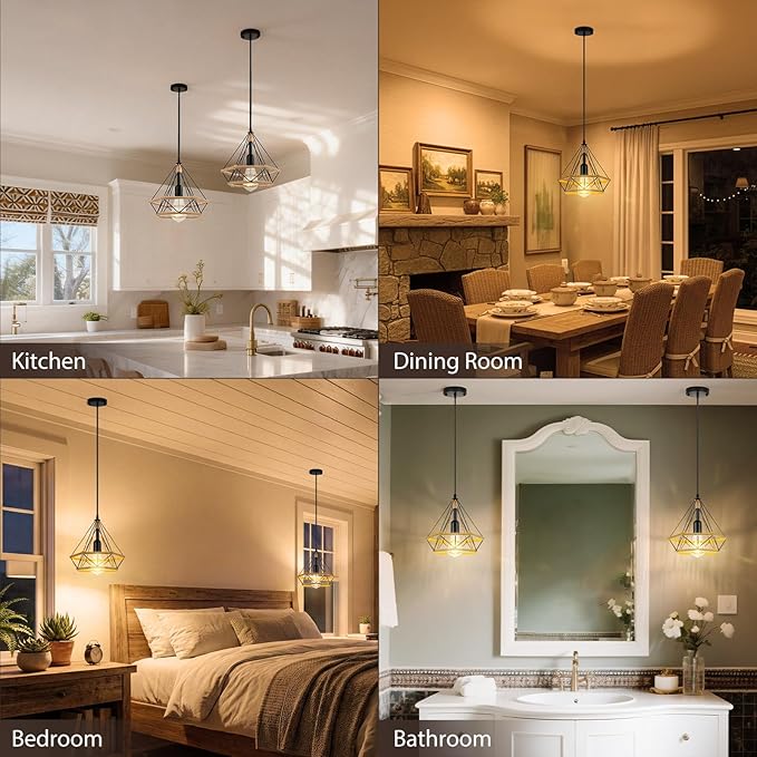 ropelux Pendant Lights Fixtures, Black Farmhouse Kitchen Island Lighting, Adjustable Height Modern Metal Hanging Light Fixture for Kitchen Island Sink Dining Room Bedroom- 1 Pc