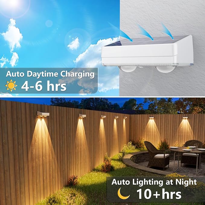 VOLISUN Solar Fence Lights 16 Pack, Warm White, Cool White and RGB Color Glow LED Lamp, IP65 Waterproof Fence Solar Lights Outdoor for Patio, Backyard, Railing, Deck and Wall（White）