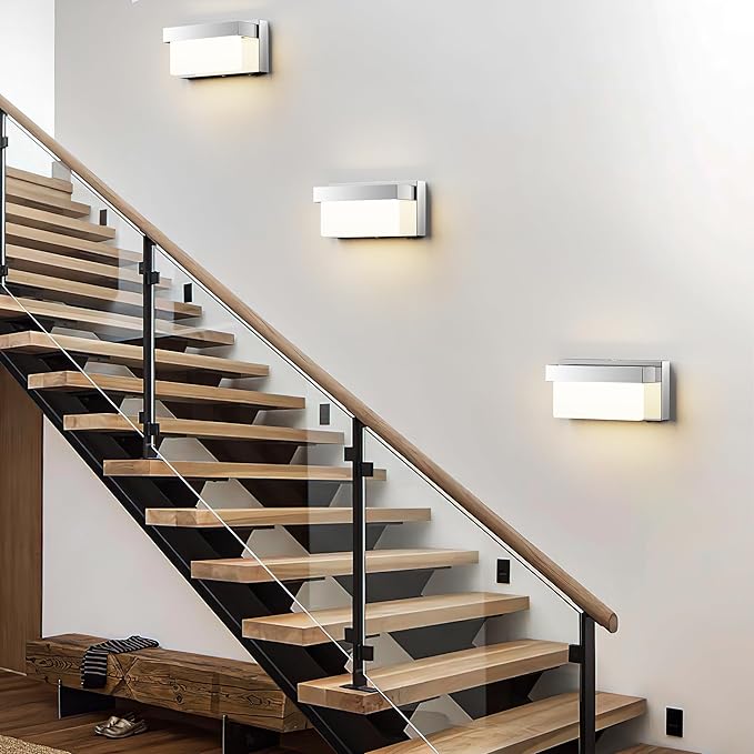 Wall Sconce Chrome Wall Light with On/Off Switch 8 inch LED Wall Lamp Acrylic Lampshade 4000K Sconce Wall Lighting