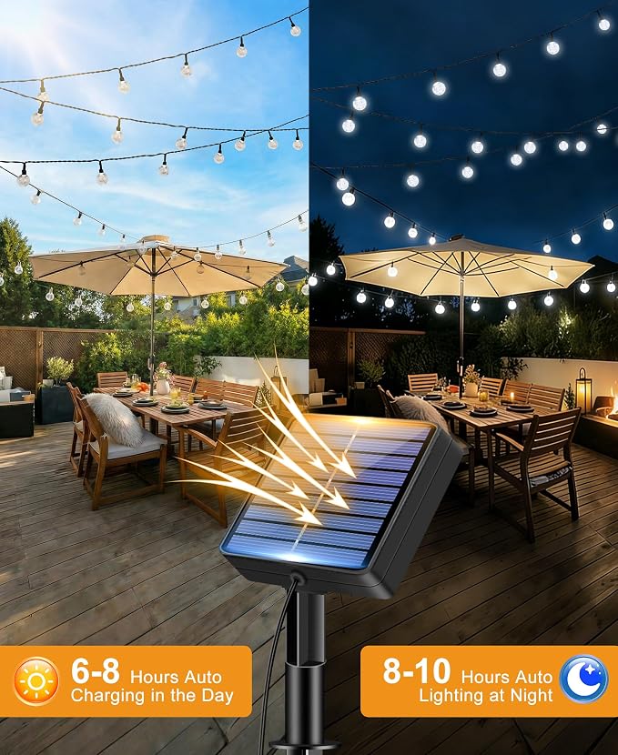btfarm 4 Pack Solar String Lights Outdoor Waterproof, Each 49 FT 50 LED Solar Powered Patio Light, 8 Lighting Modes Crystal Globe Decoration for Garden Yard Porch Fence Party, Cool White