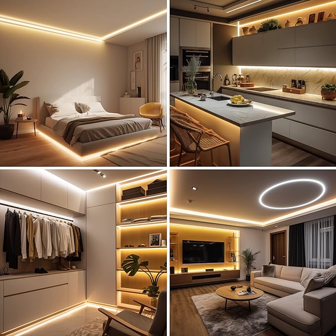AXMOTUT COB LED Strip Lights with Remote, 24V 9.84ft Warm White Dimmable LED Light Strips, High Bright 3000K LED Lights with Power Supply for Room, Kitchen, DIY Home Decoration