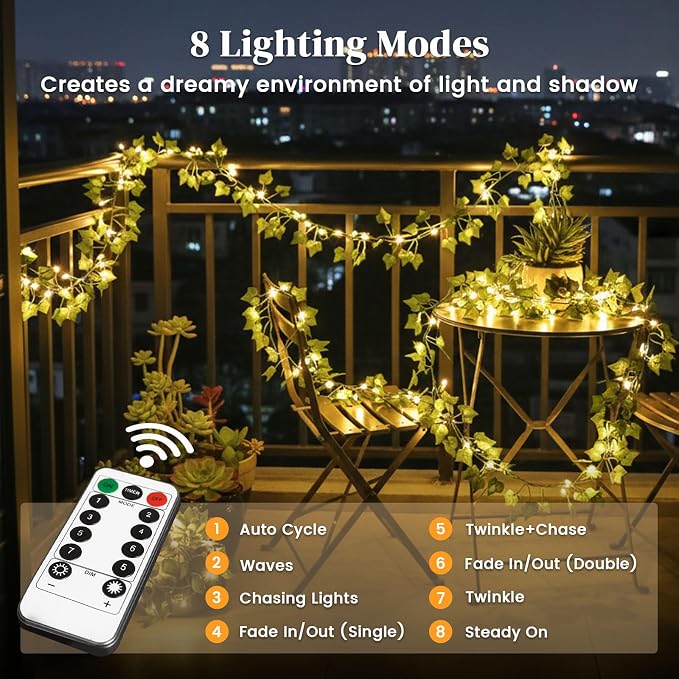 DomeStar 40Ft 120 LED Fairy Lights with Vines, Vines with Light for Bedroom, Curtain String Lights with Remote for Dorm, Wedding, Party, Wall, Indoor, Outdoor Holiday Home Decor