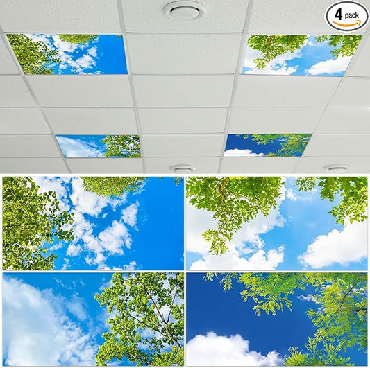 4 Pcs Fluorescent Light Covers with 40 Magnets Decorative for Classroom Ceiling Light 4 x 2 Feet Magnetic Light Covers Filter Easy Install for Office Hospitals & Home Drop Ceiling Supplies(Cloud Sky )