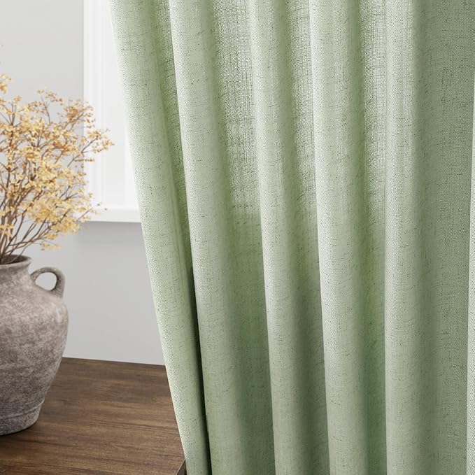 Extra Long Mist Sage Linen Curtains 120 Inch for Living Room 2 Panels Set Rod Pocket Back Tab Light Filtering Semi Sheer Linen Window Drapes Privacy High Ceiling Drapes for Farmhouse 52x120