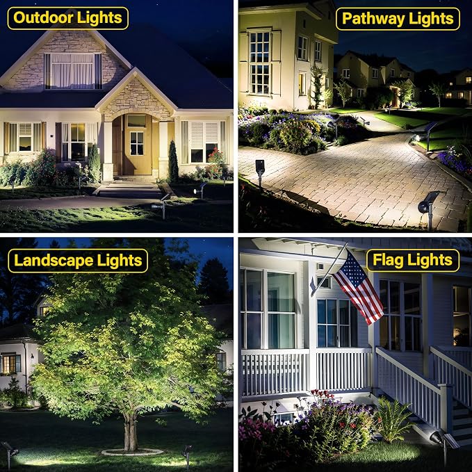 ROSHWEY Solar Spot Lights Outdoor - 600LM Spotlights Waterproof Outside Flood Lighting for Driveway Backyard Patio Garden Landscape Deck Garage (Cool White, 2 Pack)